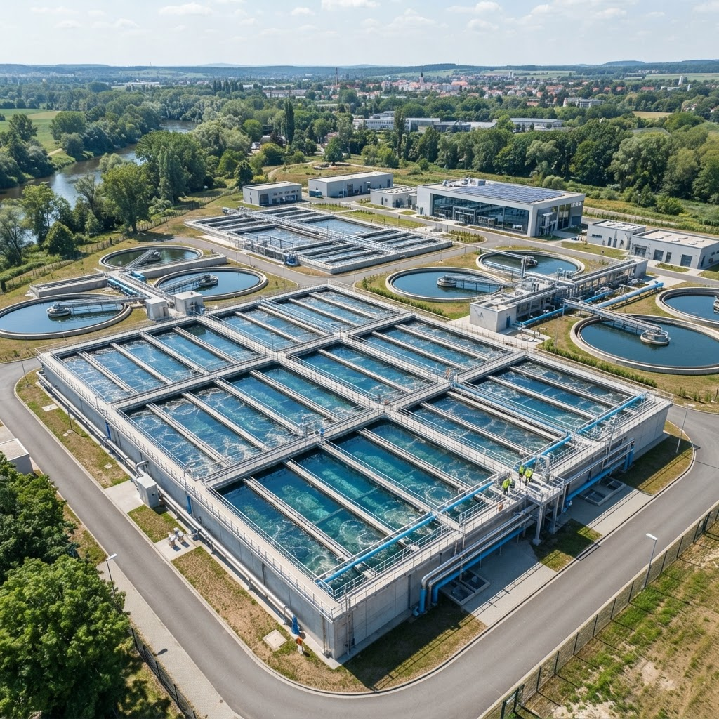 Drinking water filtration plant basins