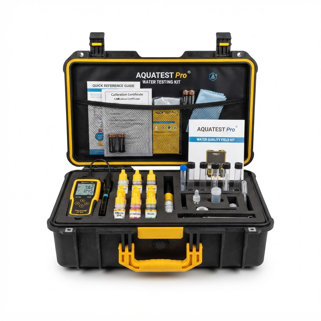 Portable water testing field kit in a rugged carrying case